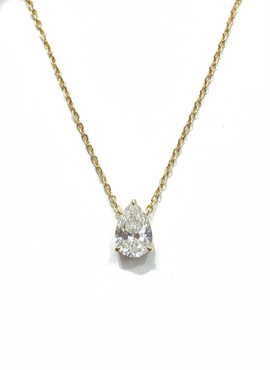 1.10CT LAB-GROWN PEAR-DROP PENDANT E-F/VVS-VS (WITH CHAIN)