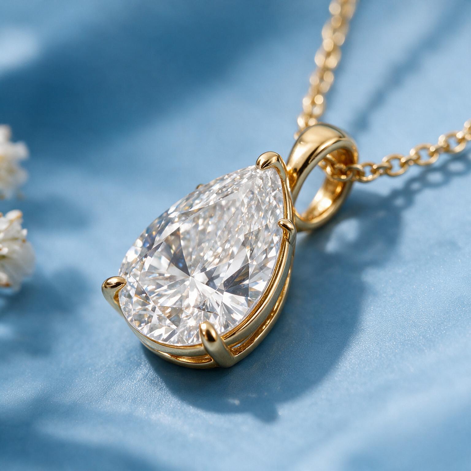 1.10CT LAB-GROWN PEAR-DROP PENDANT E-F/VVS-VS (WITH CHAIN)