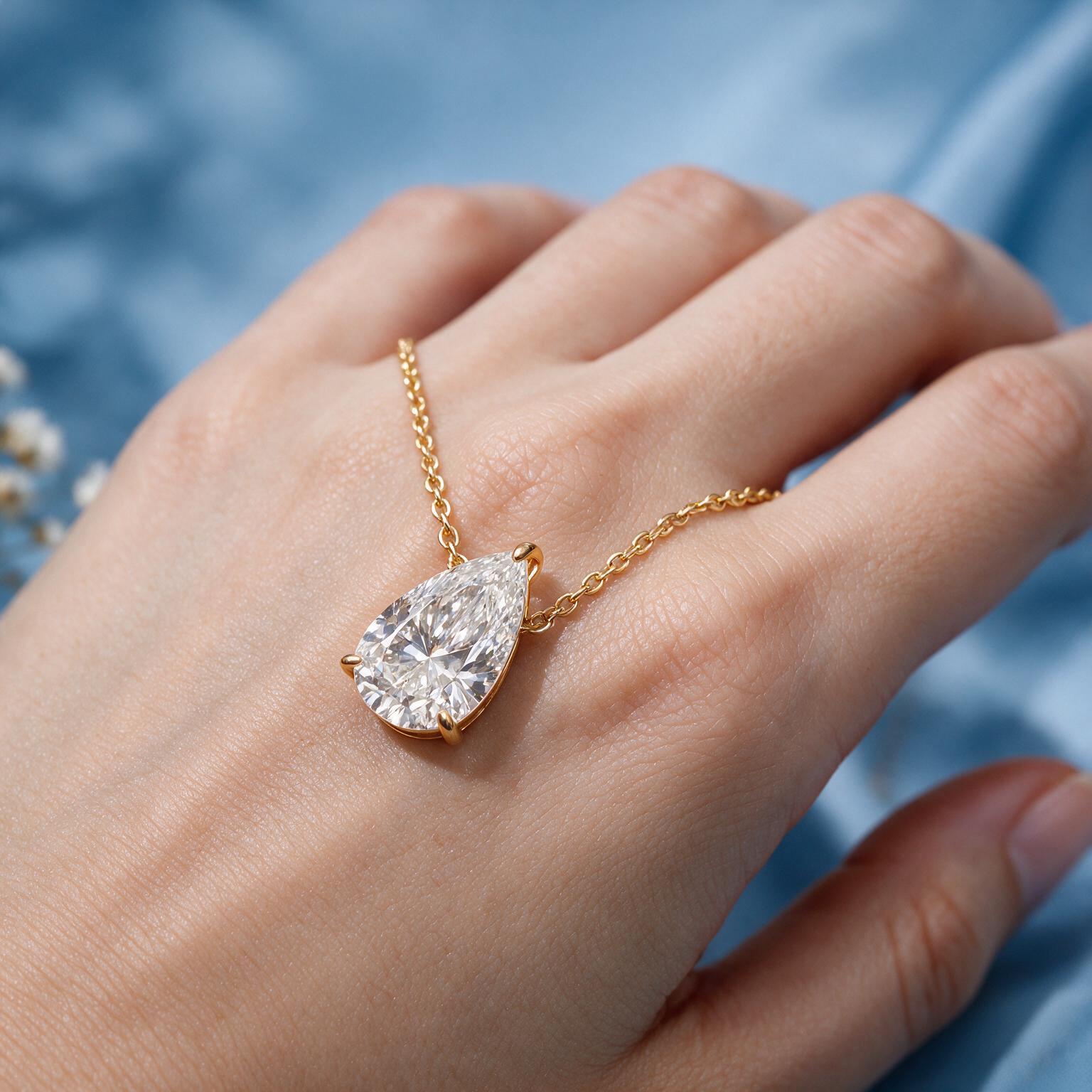 1.10CT LAB-GROWN PEAR-DROP PENDANT E-F/VVS-VS (WITH CHAIN) - Image 4