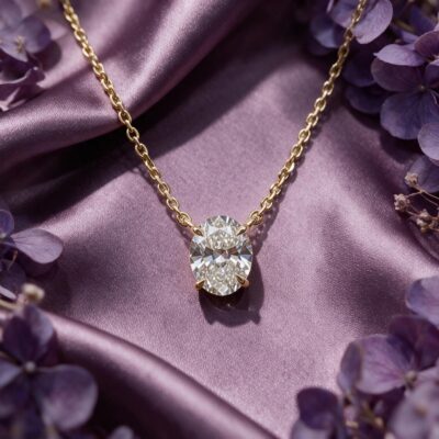 1.01CT LAB-GROWN OVAL PENDANT E-F/VVS-VS (WITH CHAIN)