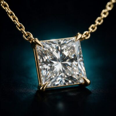 1.00CT LAB-GROWN PRINCESS PENDANT D-E/VVS (WITH CHAIN)