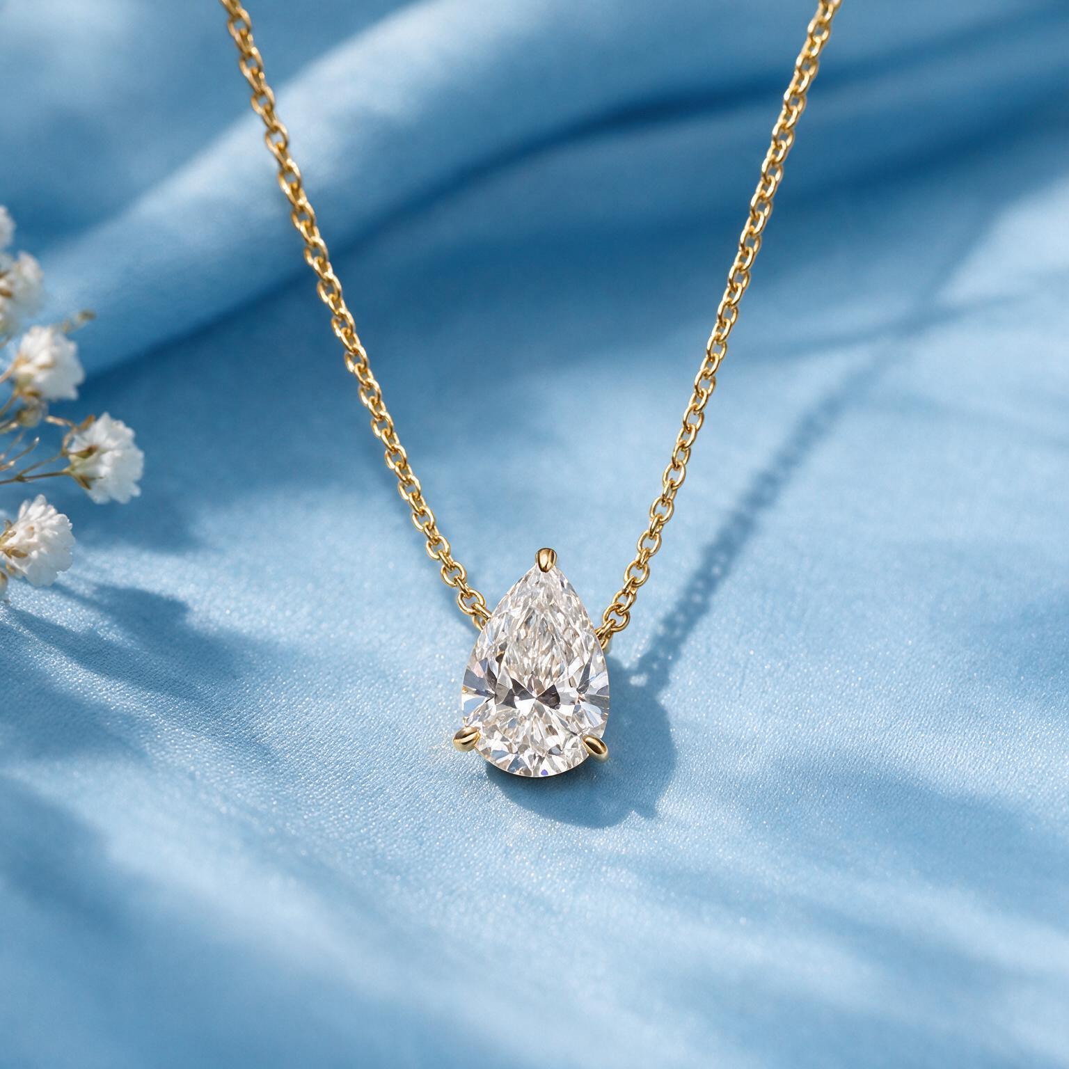 1.10CT LAB-GROWN PEAR-DROP PENDANT E-F/VVS-VS (WITH CHAIN) - Image 3