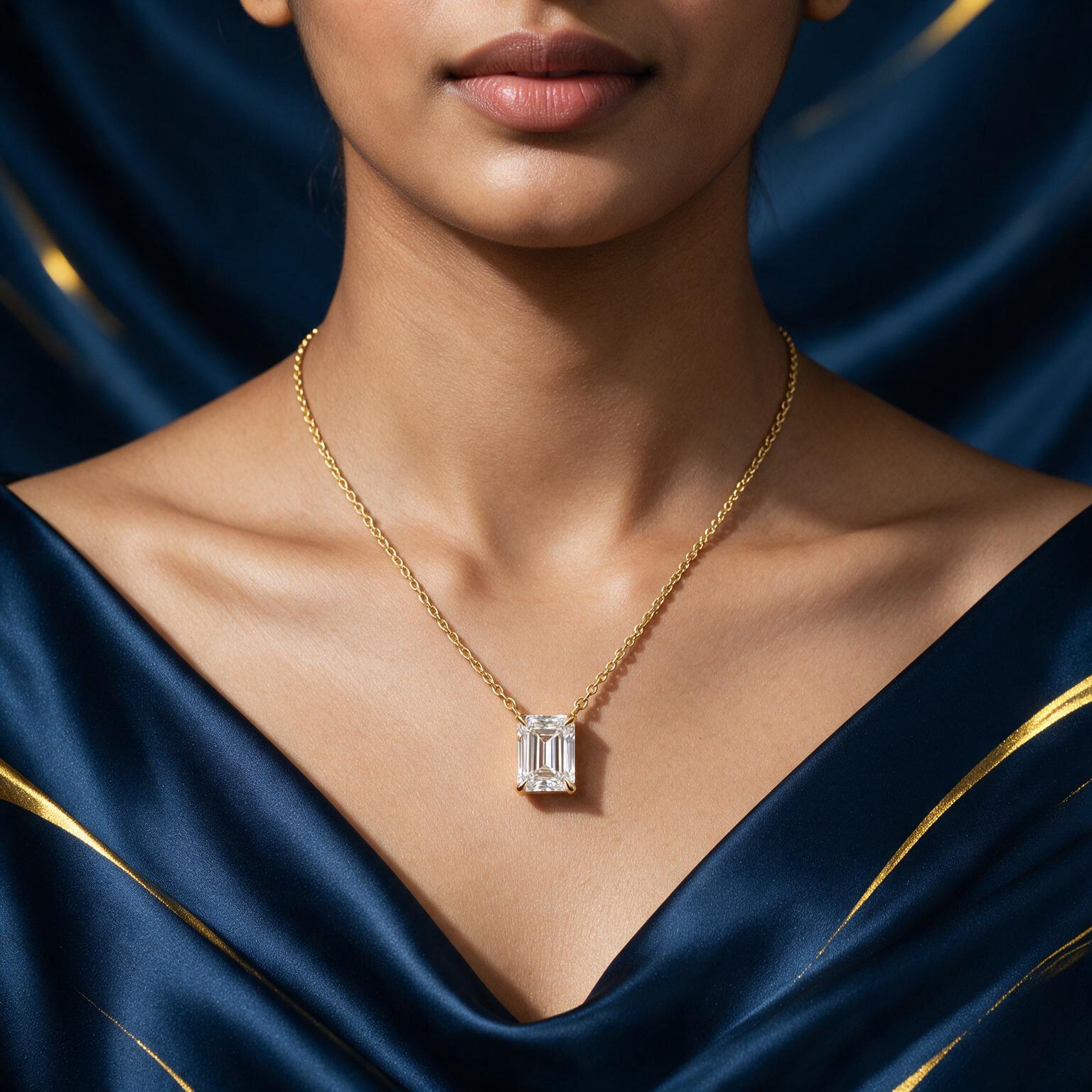 1.04CT LAB-GROWN EMERLAD PENDANT E-F/VVS-VS (WITH CHAIN) - Image 5